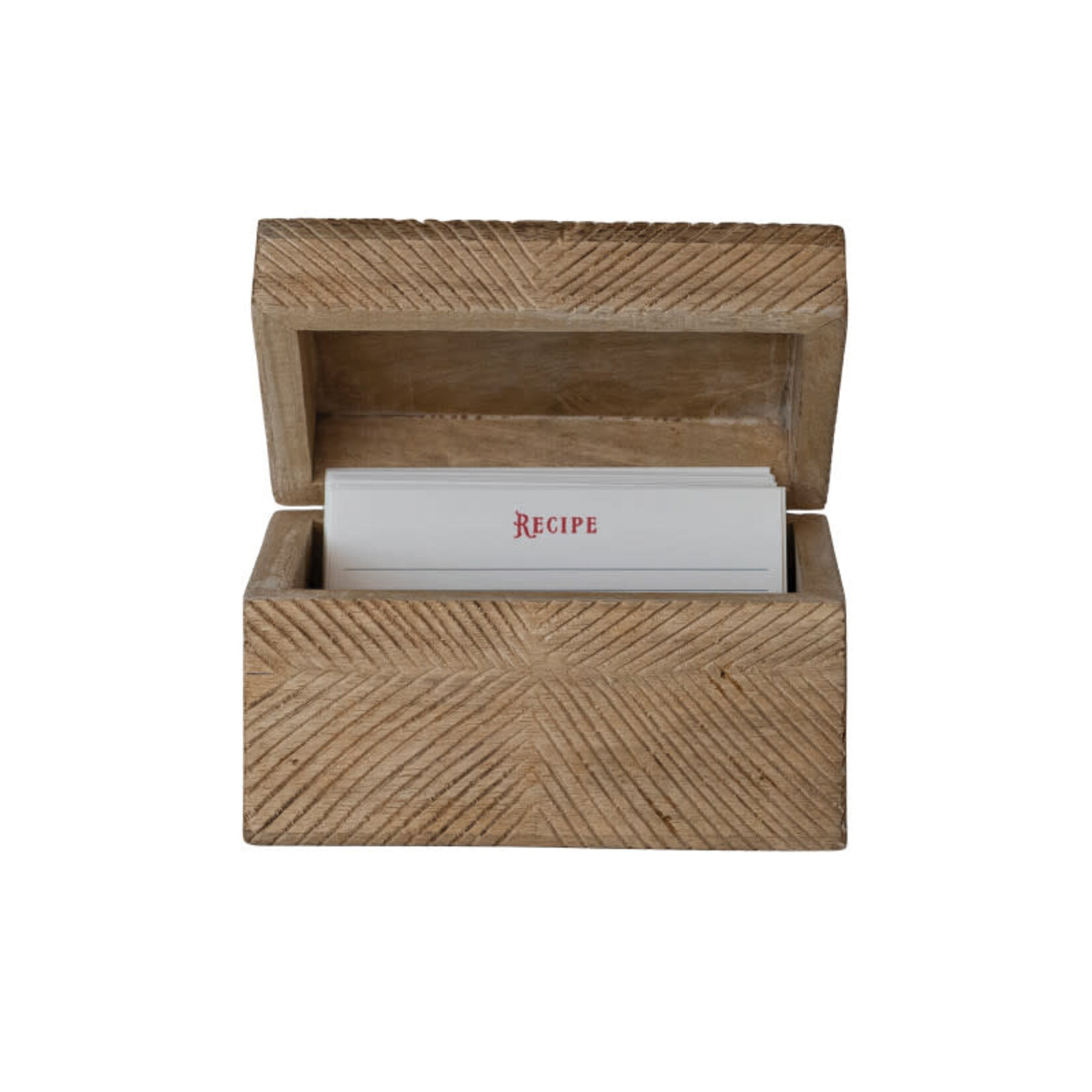 Creative Co-op Hand-Carved Mango Wood Recipe Box