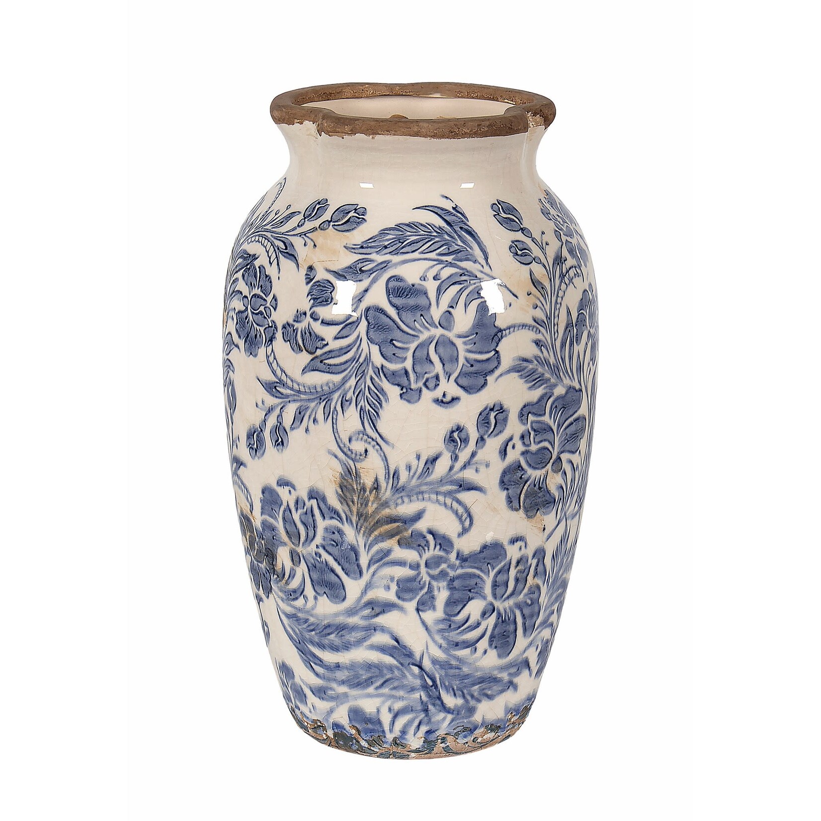 Blue Toile Pattern Stone Vase