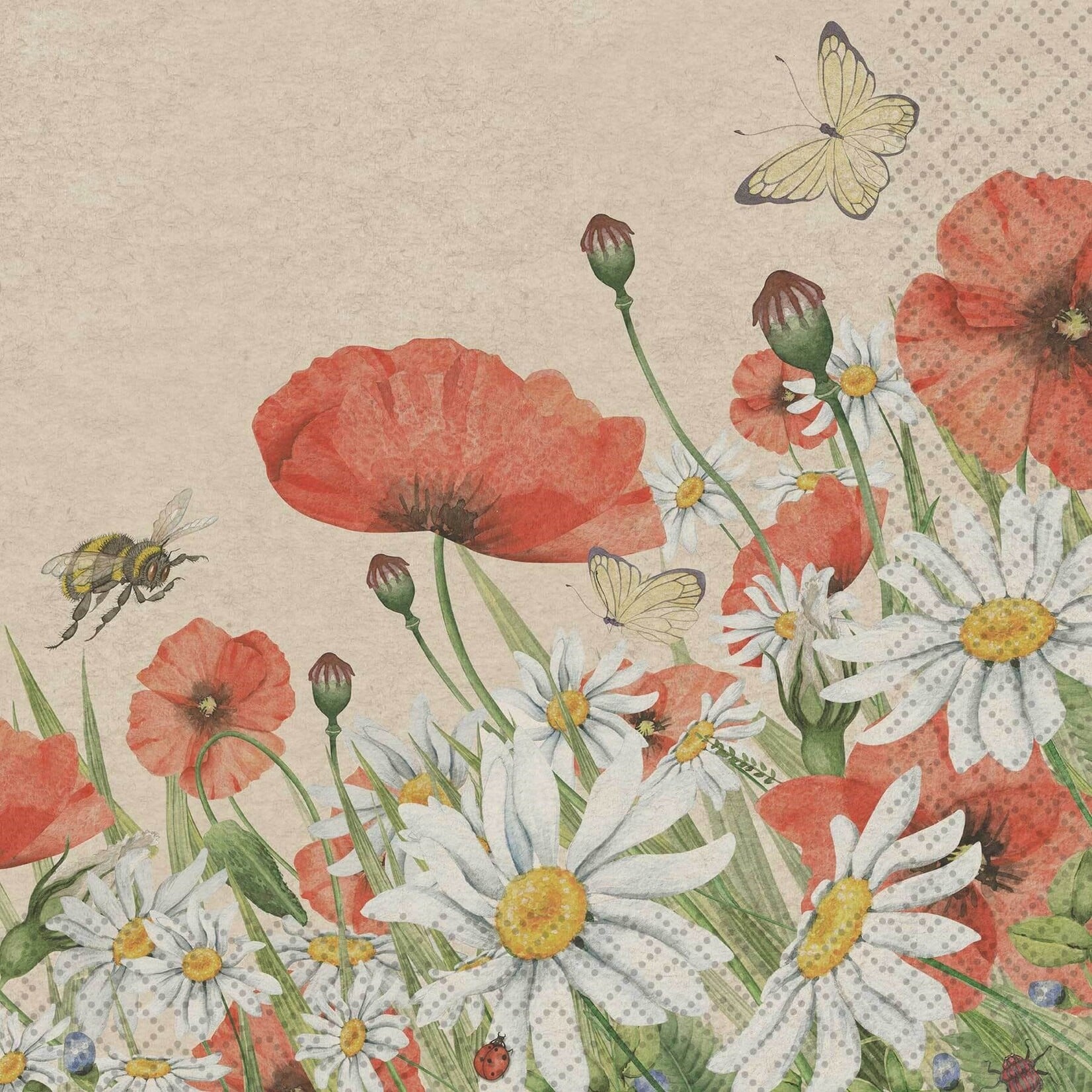 OCD - Floral Poppies - Naturals Luncheon Napkin