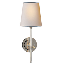 Visual Comfort Bryant Sconce Polished Nickel Natural Paper Shade with Silver Tape