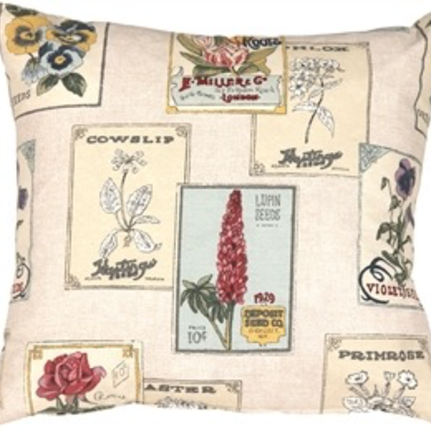 Vintage Seed Packet Pillow 20x20