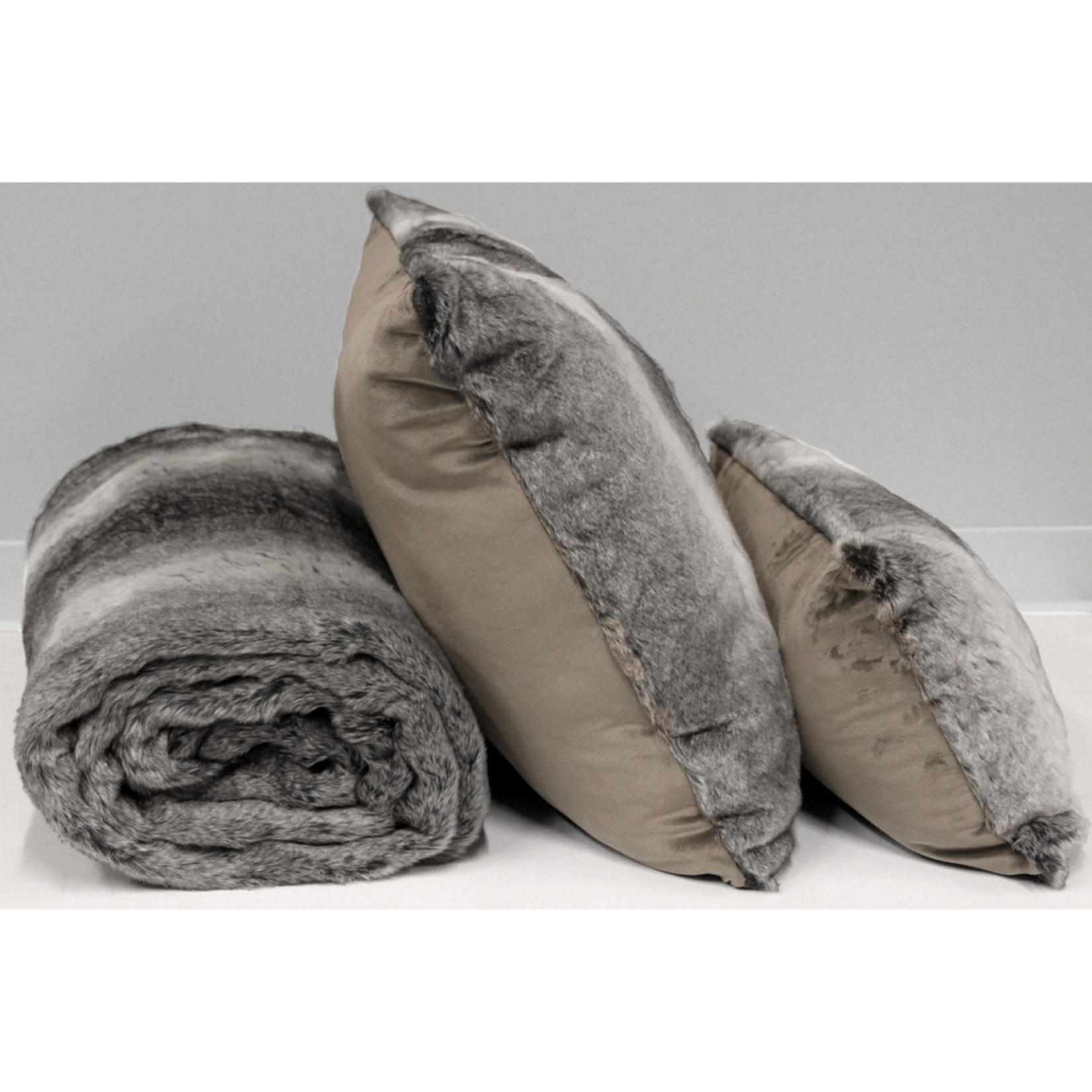 Alamode Grey Fur Cushion with Feather Filler