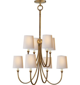 Visual Comfort Reed Large Chandelier in Hand Rubbed Brass with Natural Paper Shade - extra long chain
