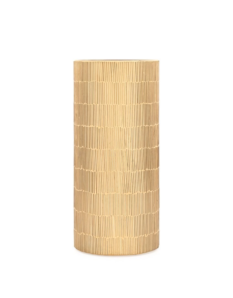 Torre & Tagus Bamboo Glass Mosaic 4d x 9"Cylinder Vase - Gold