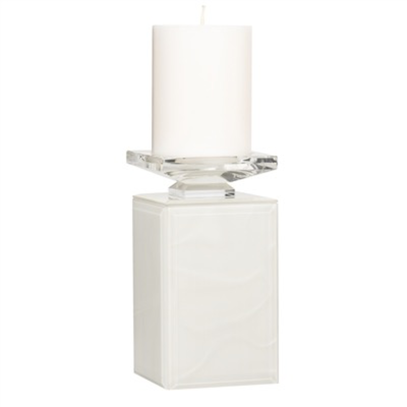 Pearl Ripple Beveled Glass Square Column Pillar Candle Holder