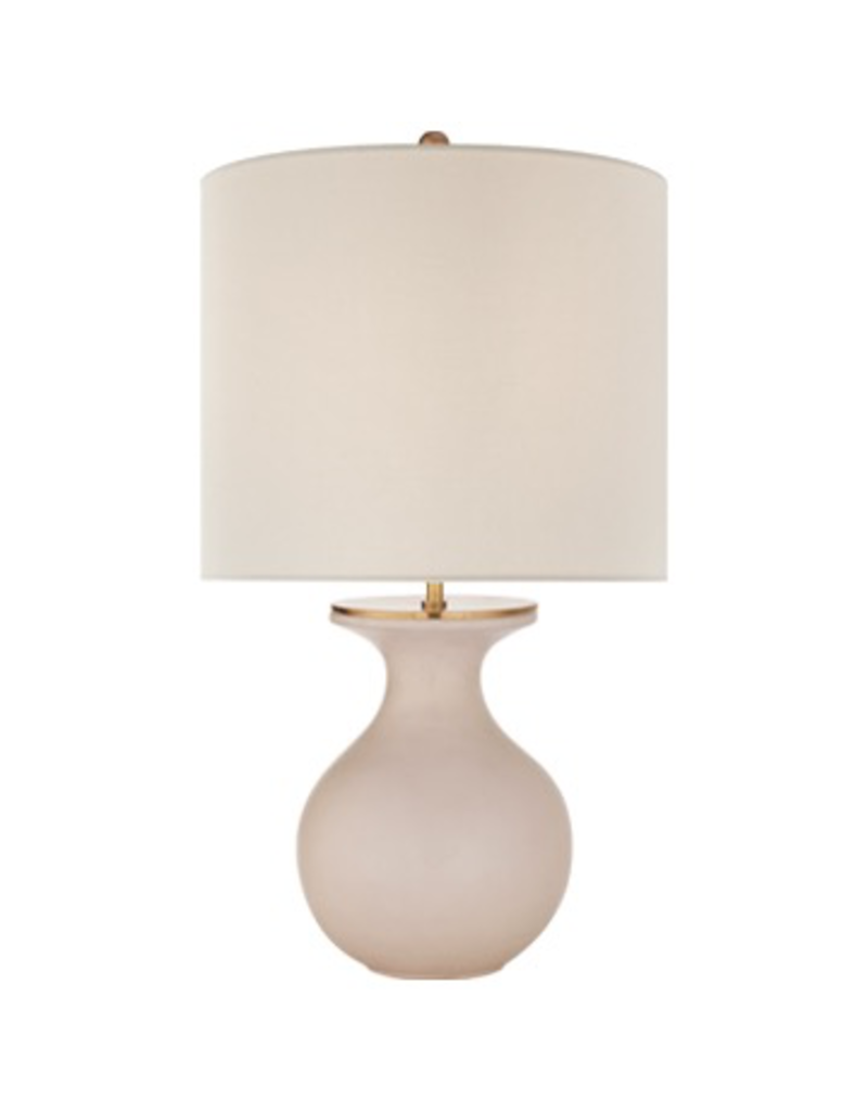 Visual Comfort Albie Small Desk Lamp in Blush with Cream Linen Shade