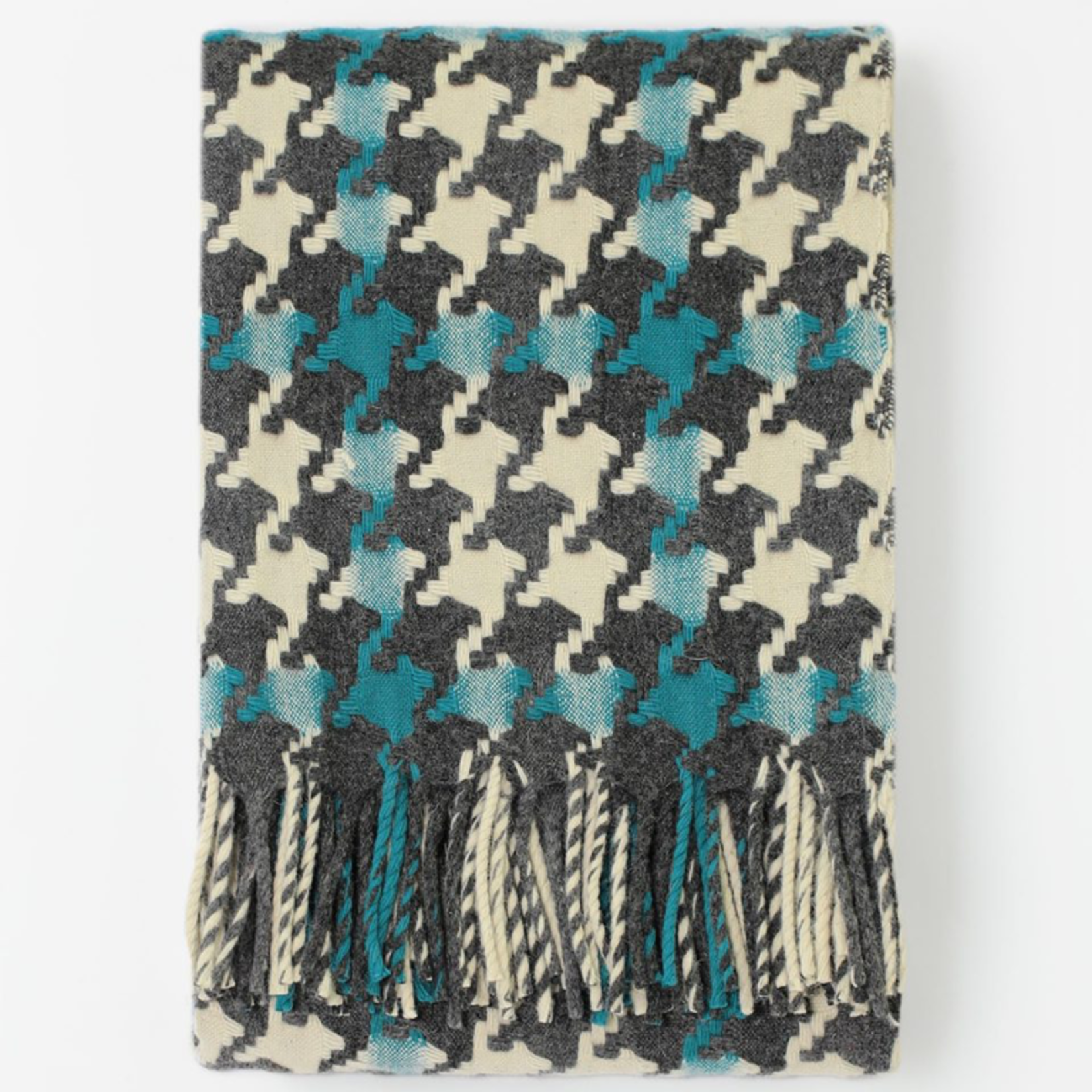 Burel Pied de Coq throw teal 100% merino wool