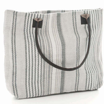 Dash & Albert Gradation Ticking Cotton & Leather Tote