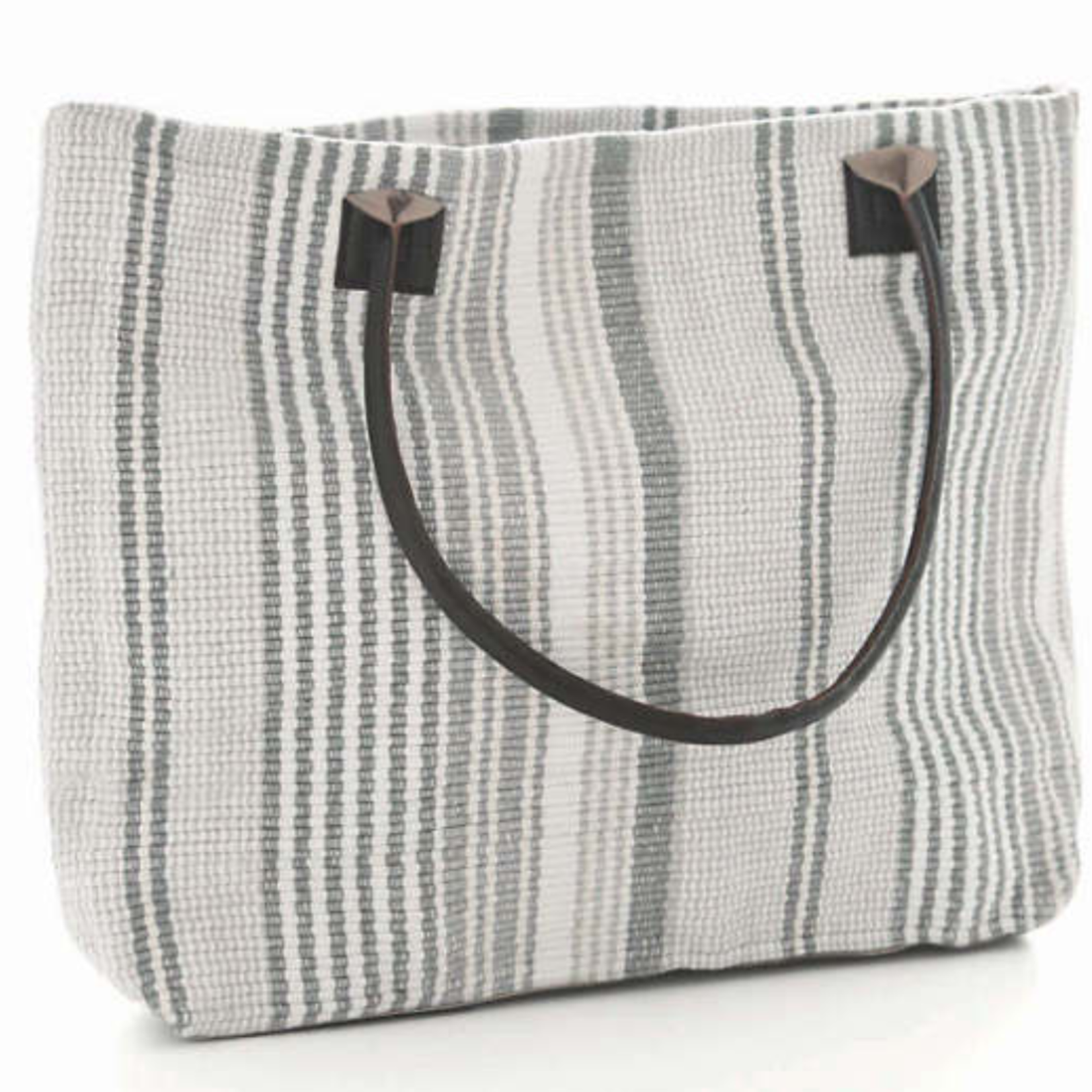 Dash & Albert Gradation Ticking Cotton & Leather Tote