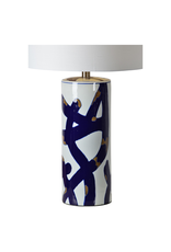 renwill Cobalt Table Lamp - Ceramic Blue, White, Gold Finish - Off-White Cotton Shade