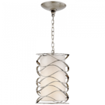 Visual Comfort VC  Bracelet Small Lantern in Burnished Silver Leaf with Linen Shade