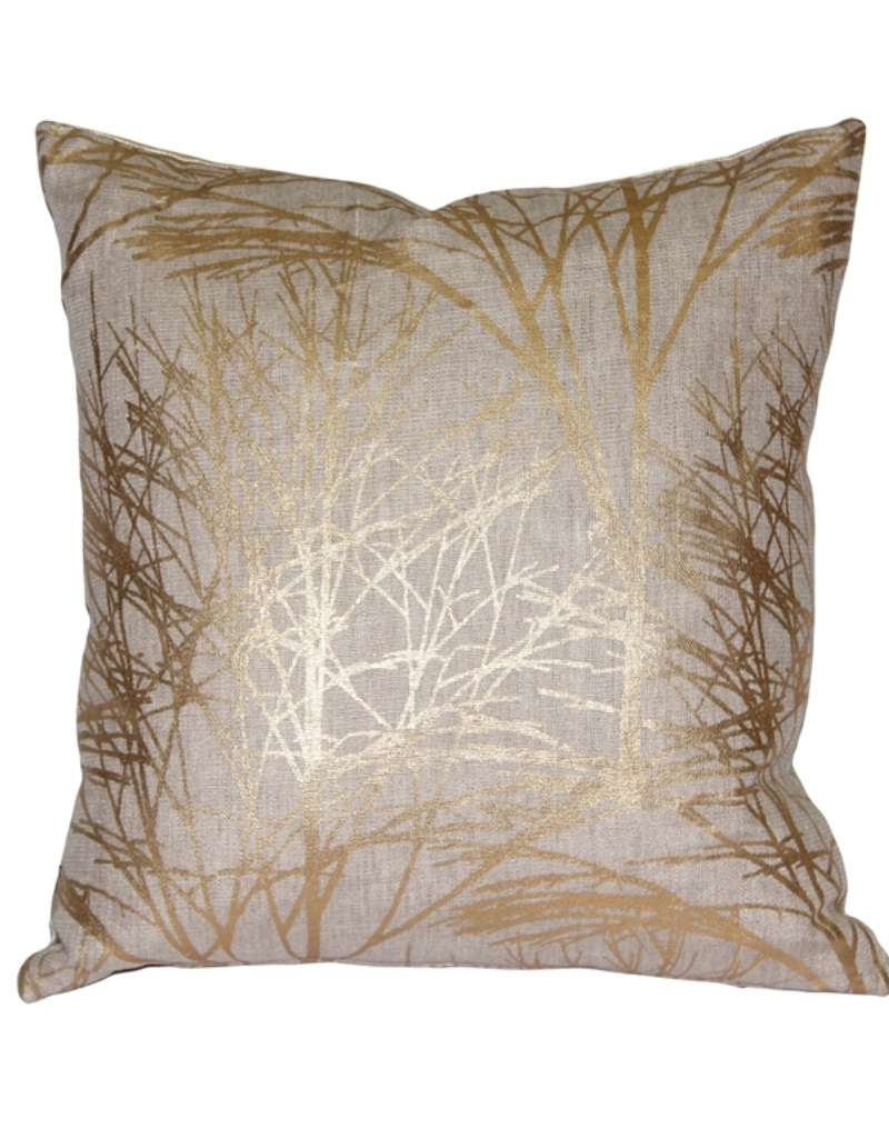 Pillow Decor Forest Gold Linen 18X18 Cushion with Feather Filler