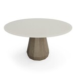 Huppe Memento 54" Round Table with Raw Oak Conical Base and White Etched Glass top