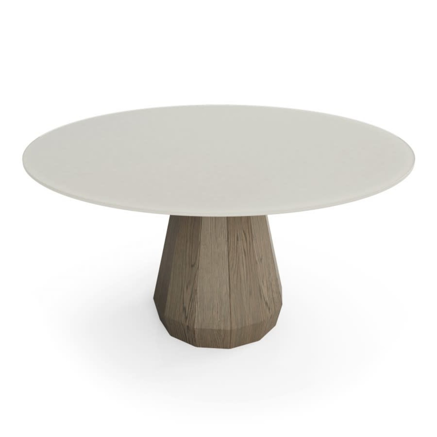 Huppe Memento 54" Round Table with Raw Oak Conical Base and White Etched Glass top
