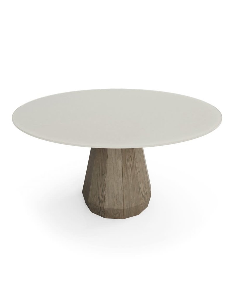 Huppe Memento 54" Round Table with Raw Oak Conical Base and White Etched Glass top