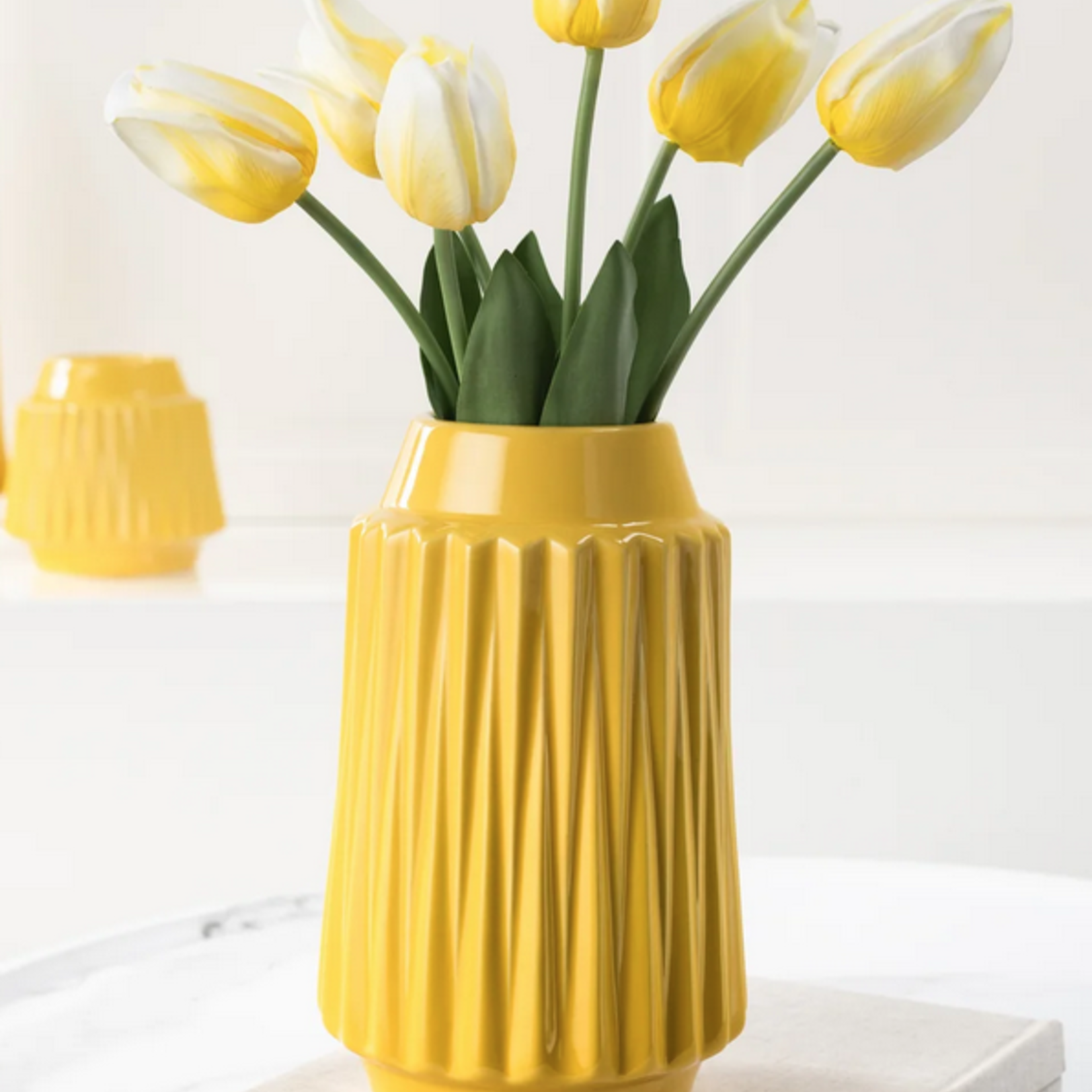 Ella Faceted Ceramic Vase 9"