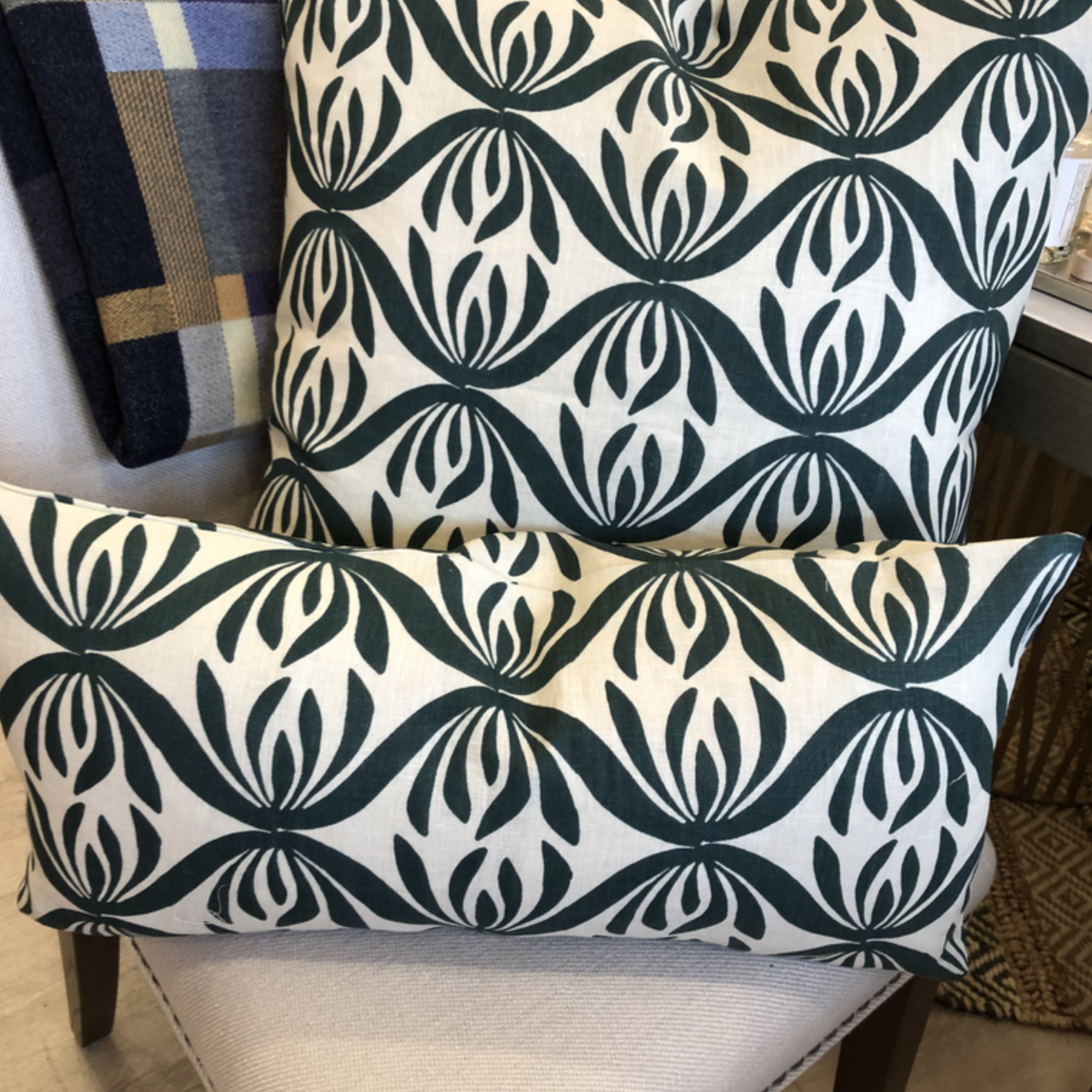 Green and Cream Twist 14 x 24  Lumbar Cushion with Feather Filler