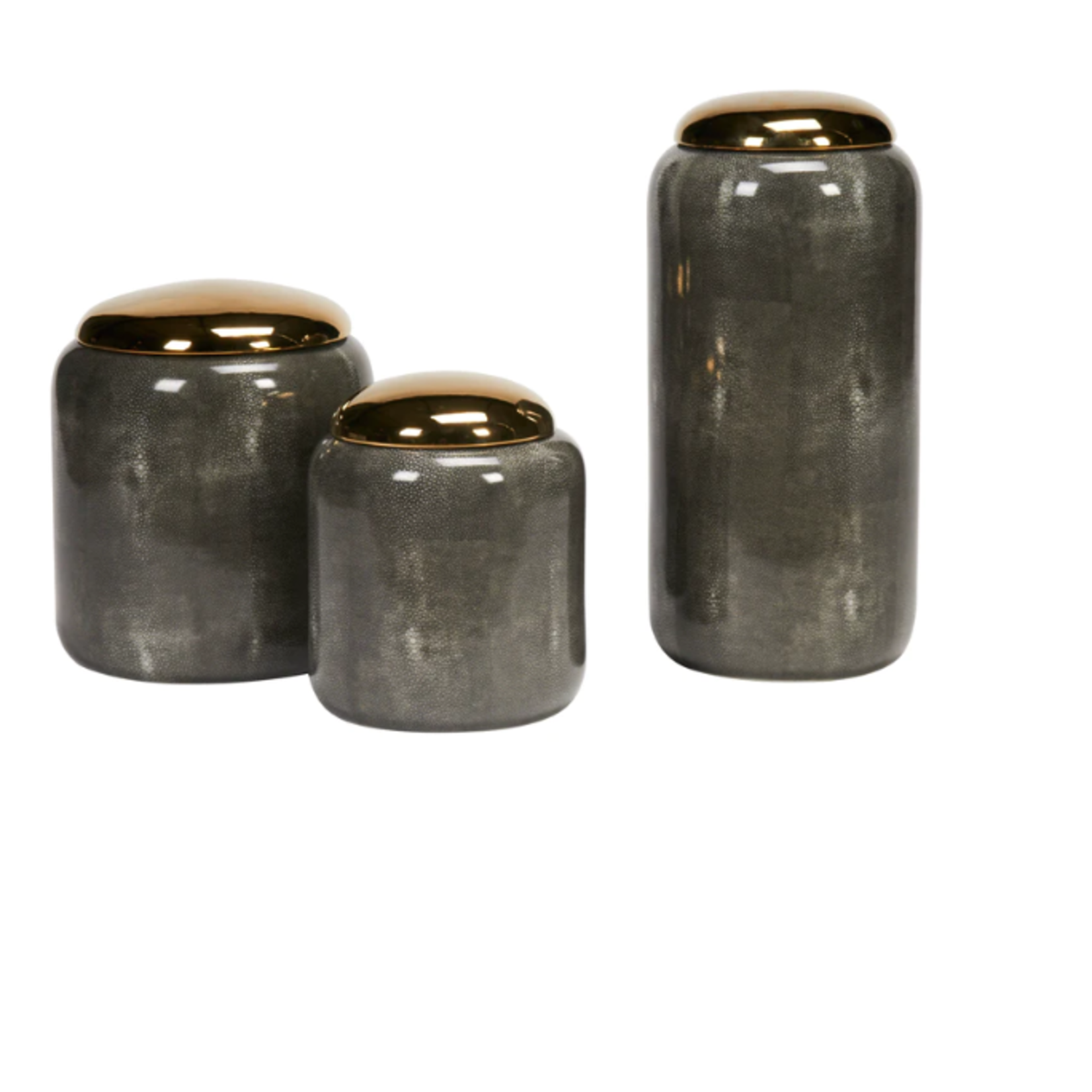 Guild Design Gallery Shagreen Grey Jar with Golden Lid Tall