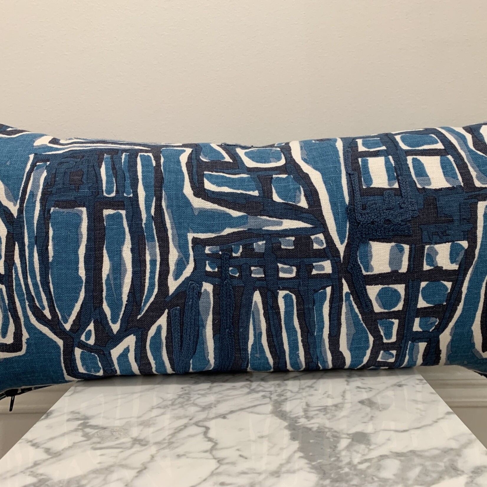 Deep Teal and Navy Cushion 12" X 24"