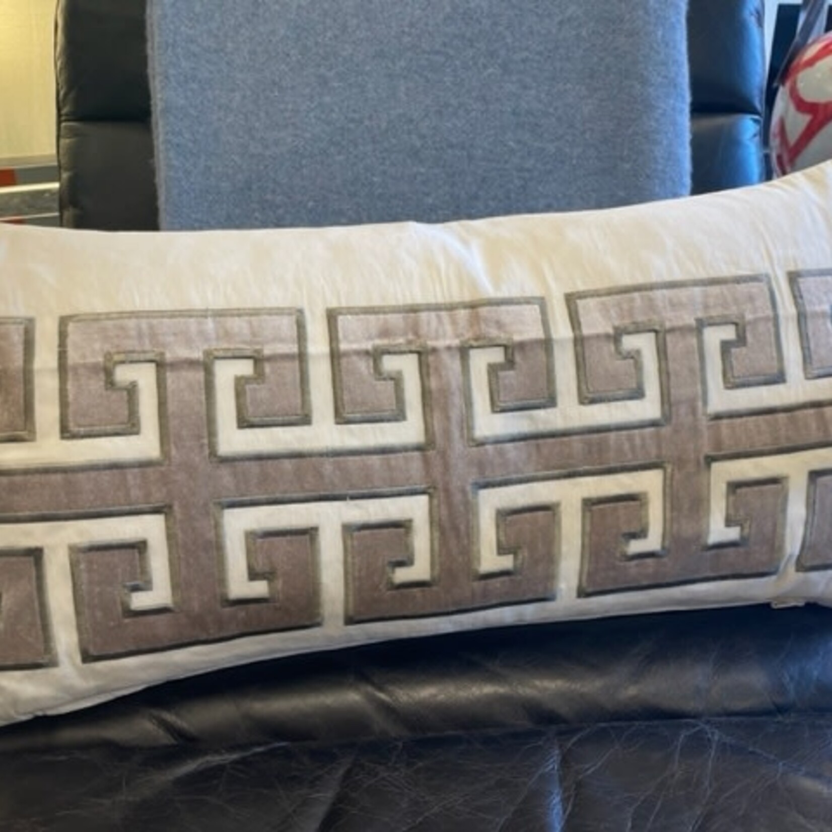 Tyson Taupe and White Lumbar Pillow 12 x 20