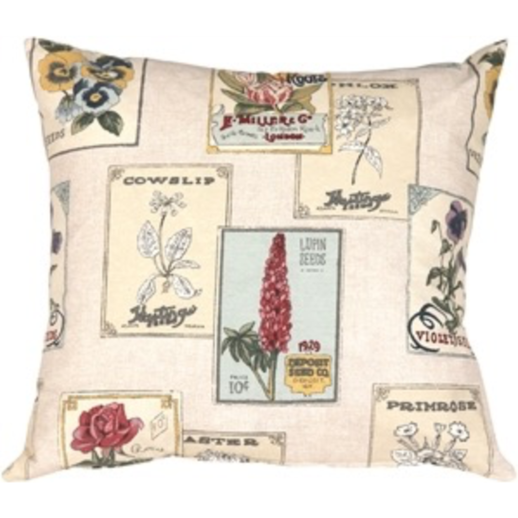 Vintage Seed Packet Pillow with 20x20 feather filler
