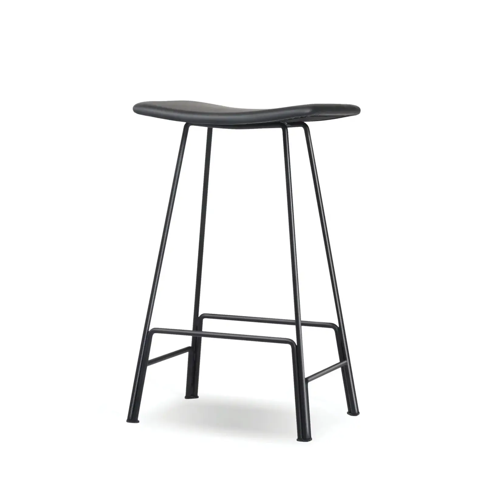 CANARIA Counter Stool Black Leather Black Powder Coated Steel Base 1/Box