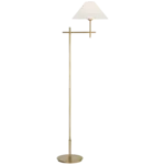 Hackney Bridge Arm Floor Lamp in Hand-Rubbed Antique Brass with Linen Shade