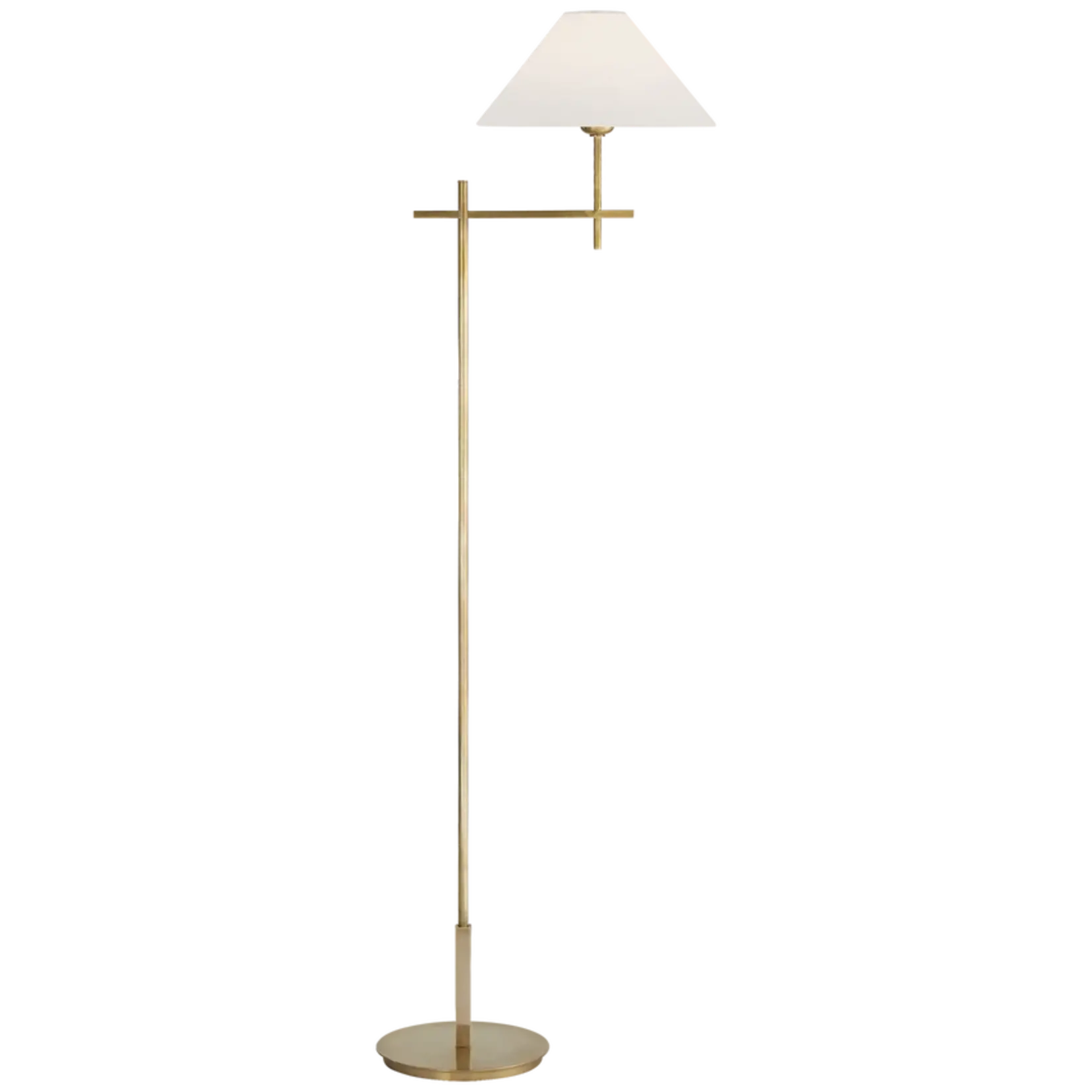 Hackney Bridge Arm Floor Lamp in Hand-Rubbed Antique Brass with Linen Shade