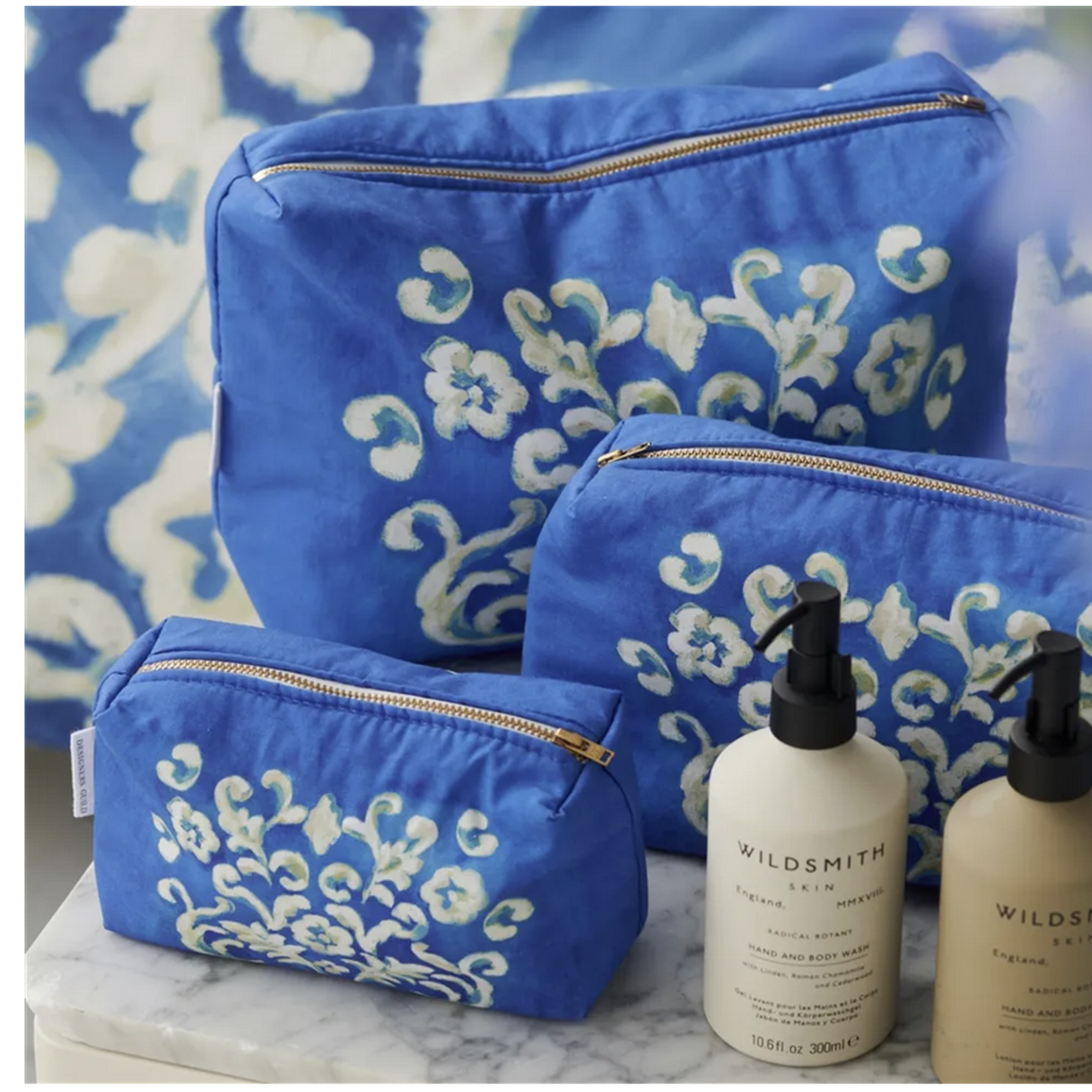 Designer's Guild Isolotto Cobalt Washbag Medium