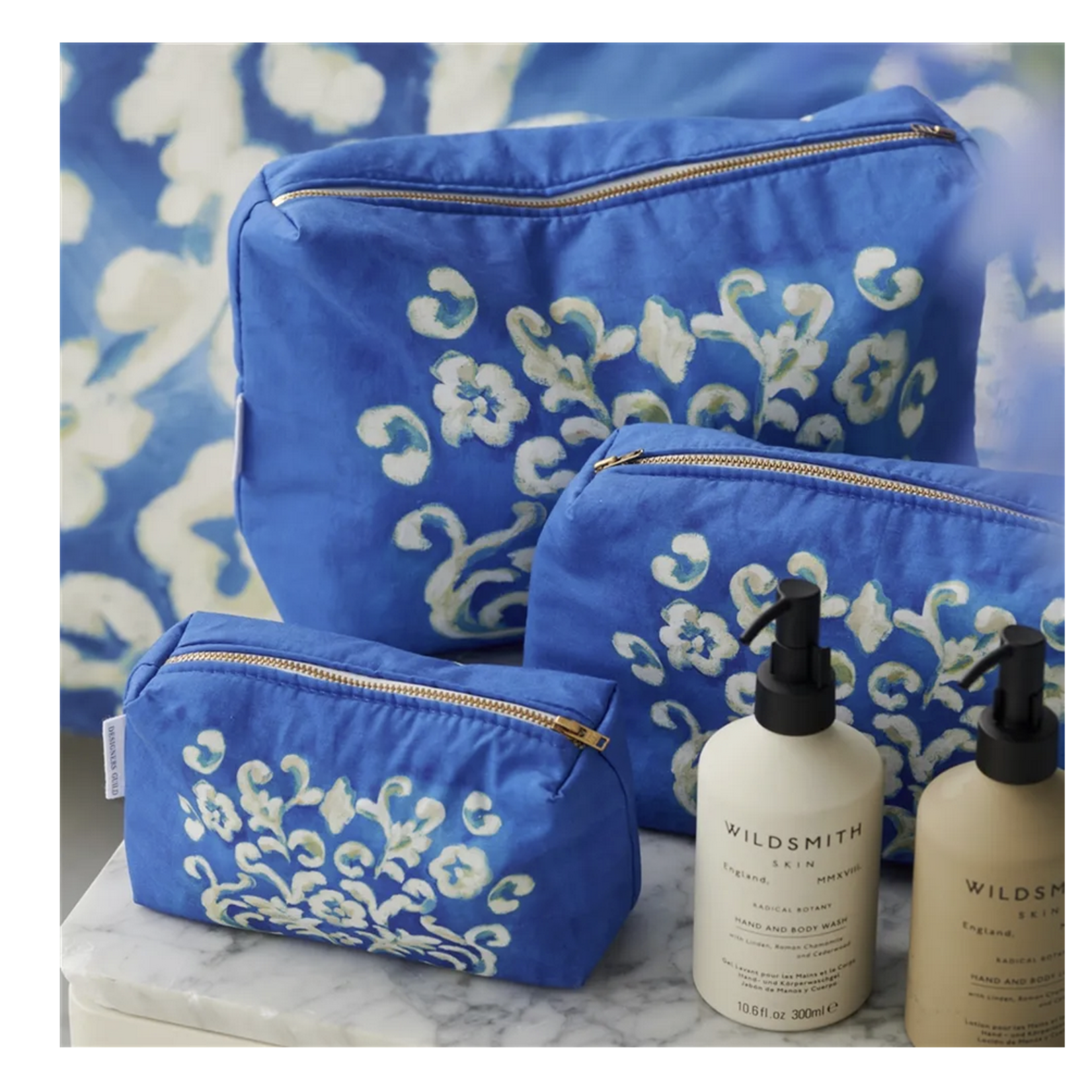 Designer's Guild Isolotto Cobalt Washbag Medium
