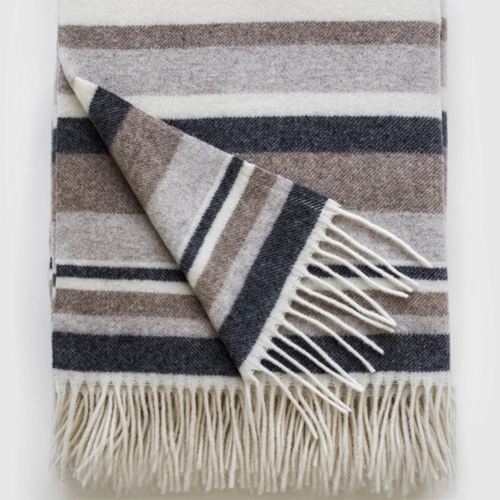 Linen Way Malmo White, Taupe & Grey and Striped Cashmere and Wool Throw 55x78