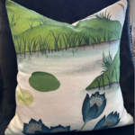 Heron Lagoon linen throw cushion with 18" x 18" feather filler