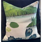 Heron Lagoon linen throw cushion with 18" x 18" feather filler
