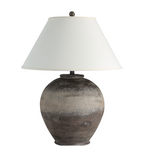Bronce Table Lamp - Painted Dark Brown Wash Finish with Ivory Linen Shade 3-Way Switch Max. 150W