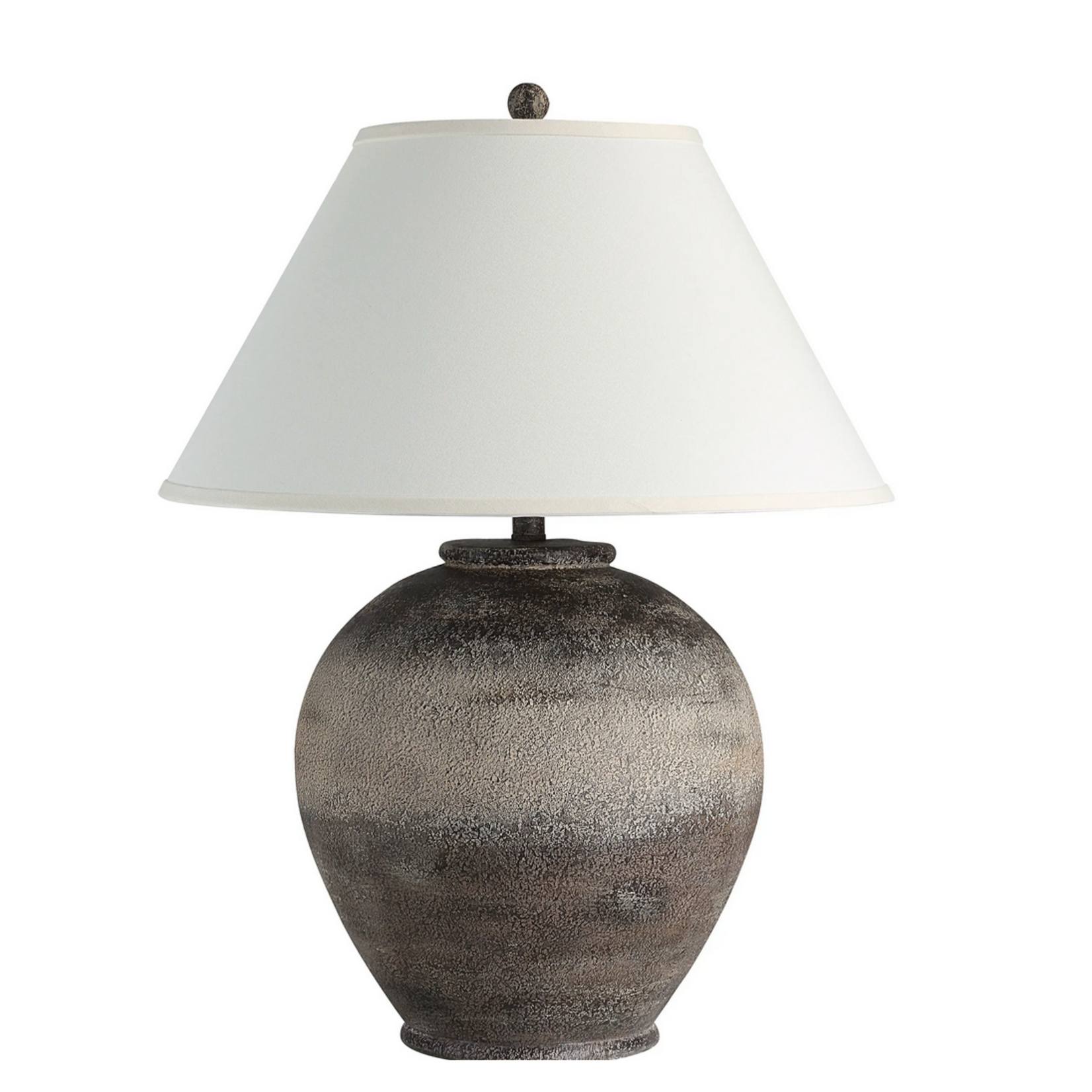 Bronce Table Lamp - Painted Dark Brown Wash Finish with Ivory Linen Shade 3-Way Switch Max. 150W
