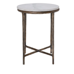 Pearson Side Table - Dia-15" X 20"H - Cast aluminum Plated antique brass finish Marble top