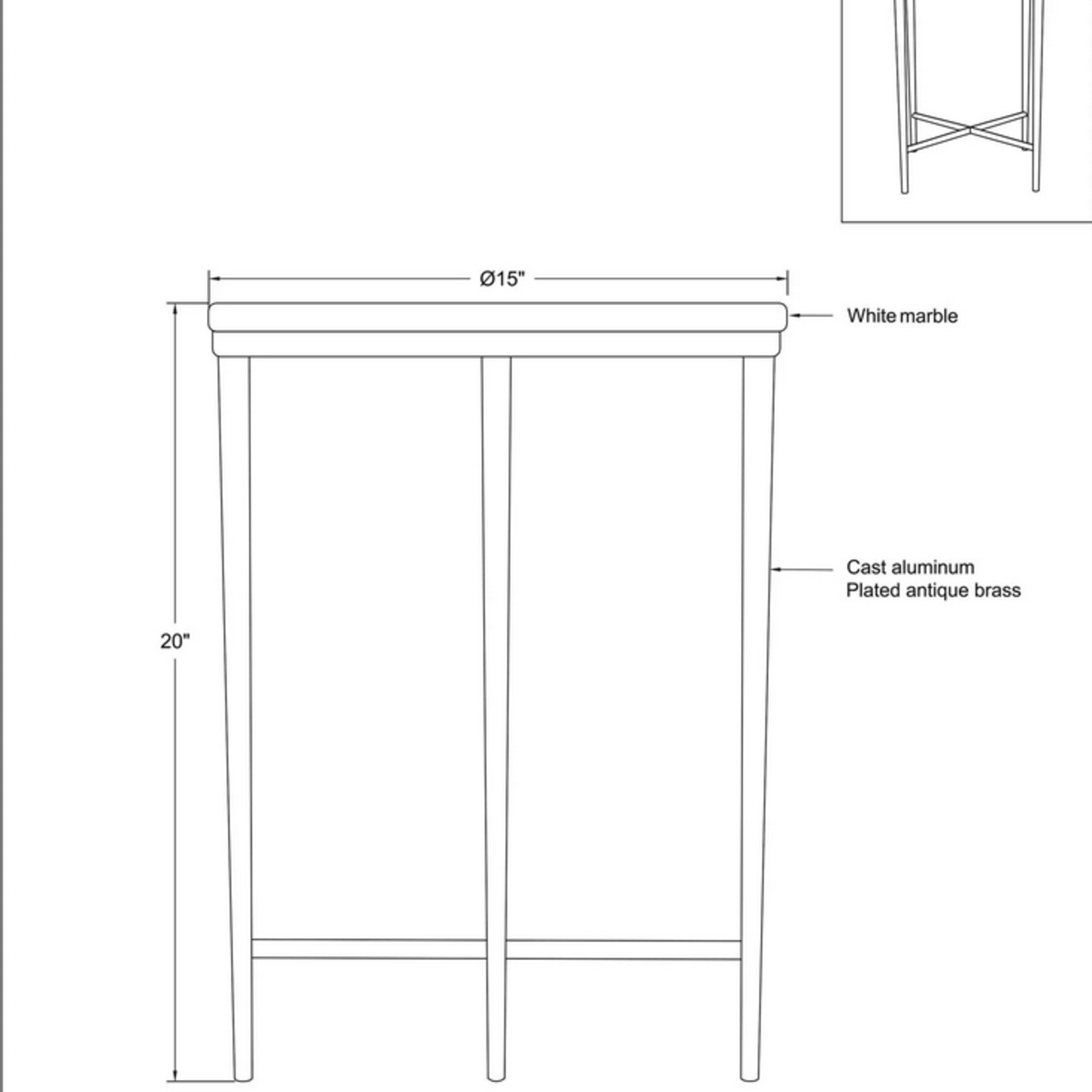 Pearson Side Table - Dia-15" X 20"H - Cast aluminum Plated antique brass finish Marble top