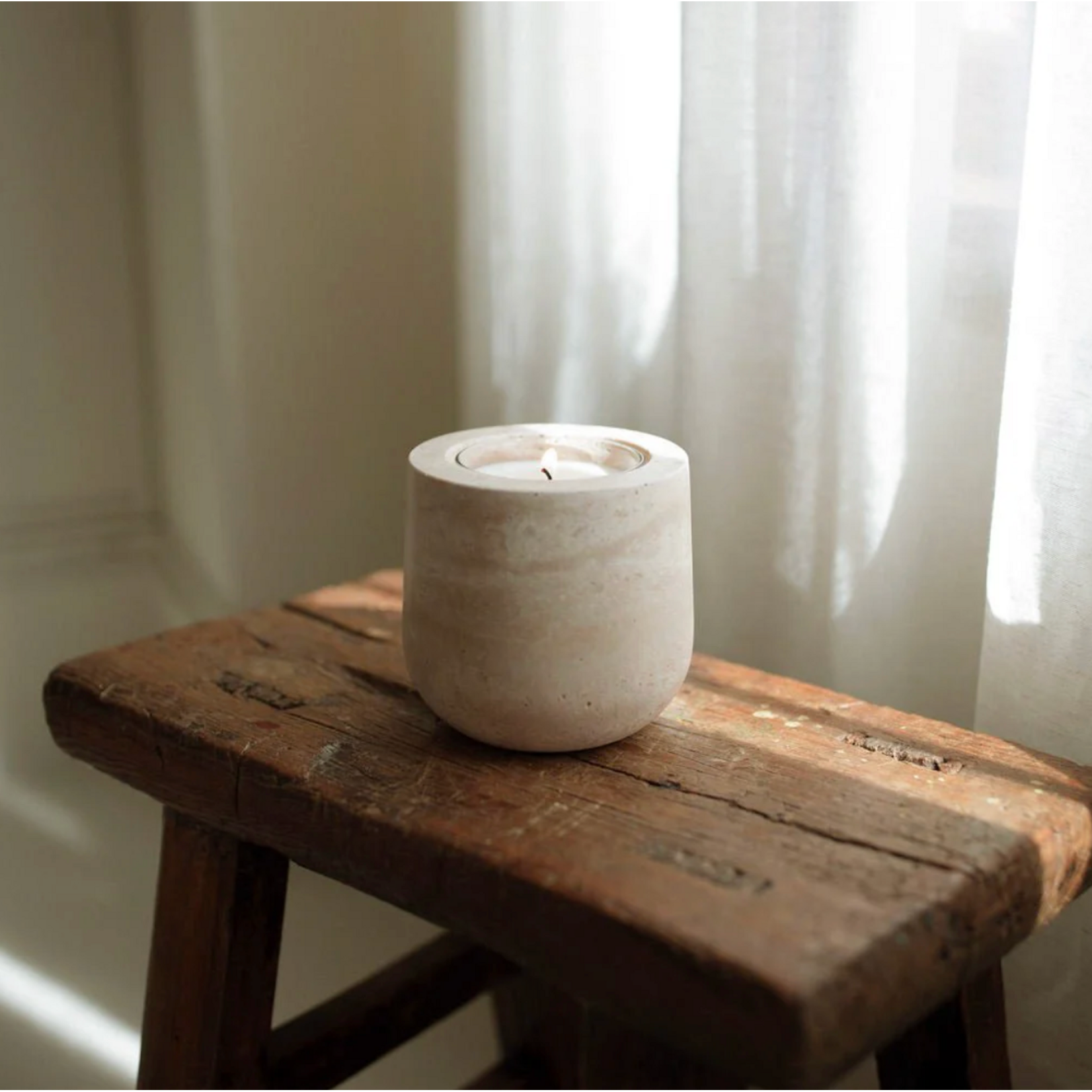 Last Candle Co. Beige Travertine Refillable Vessel