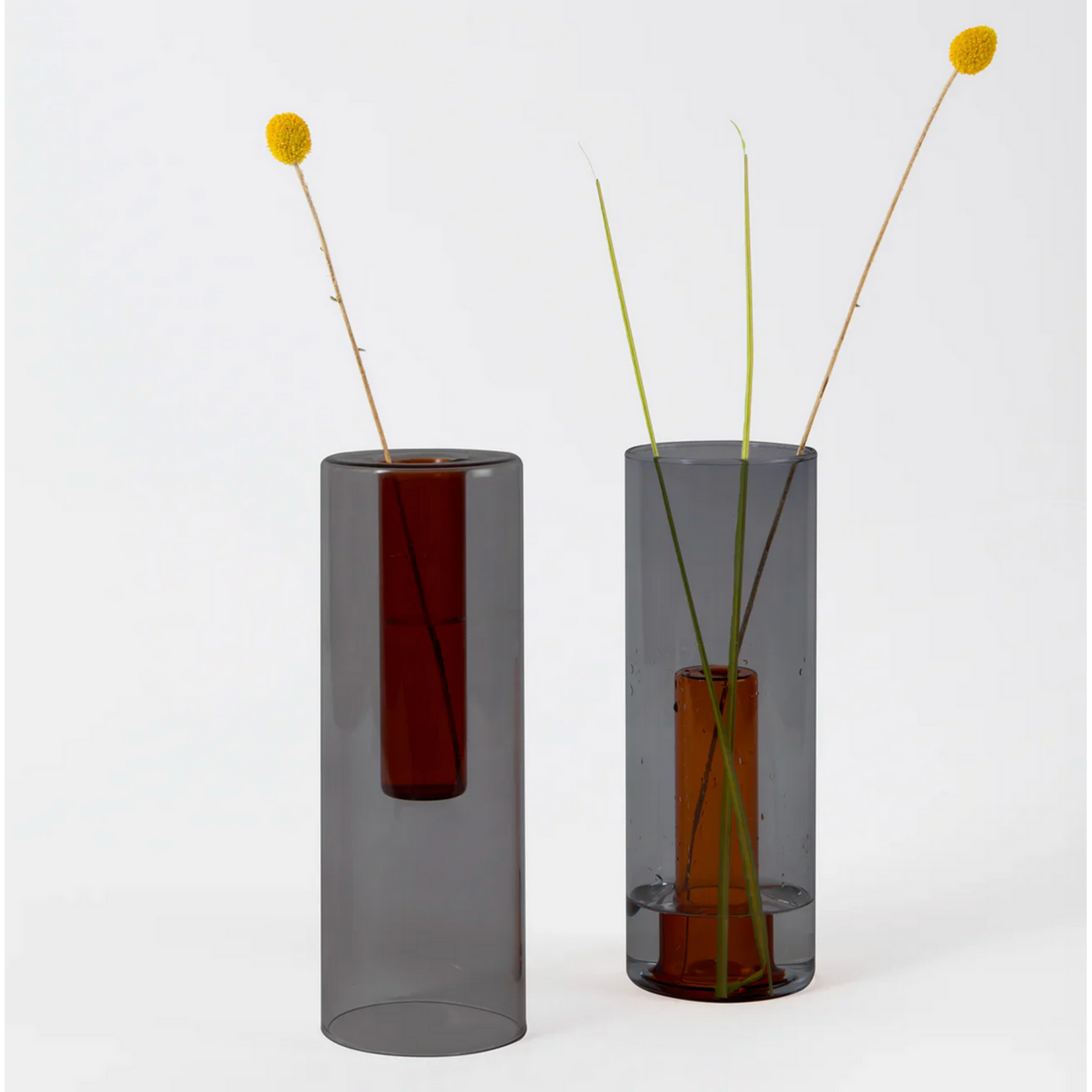 Color Lab Large Reversible Glass Vase - Smoke & Amber