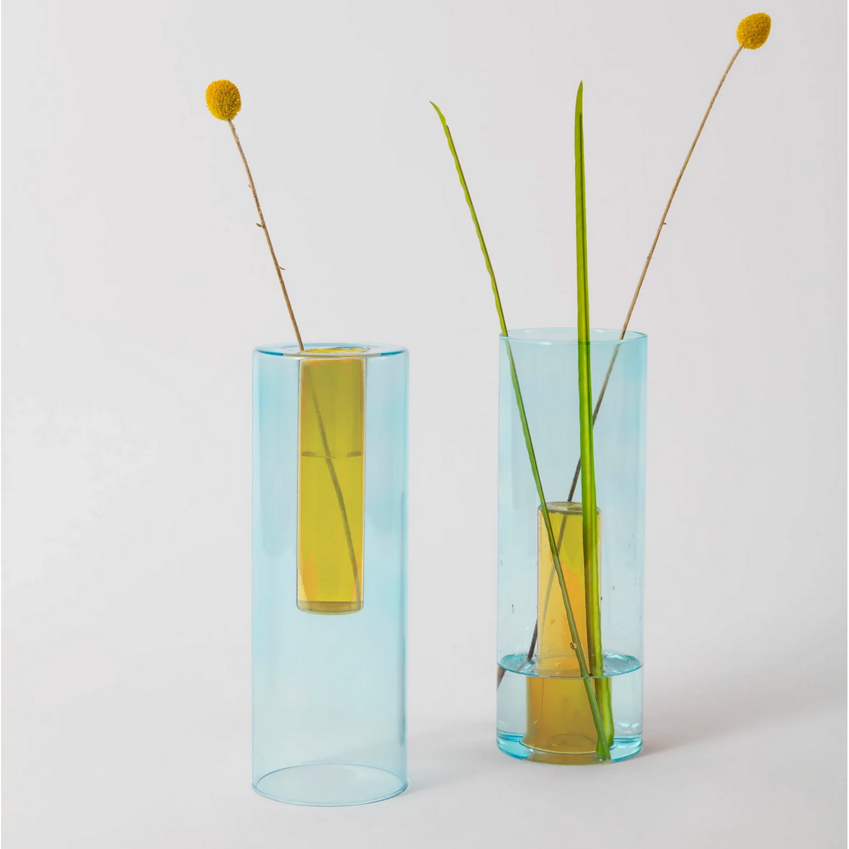 Color Lab Large Reversible Glass Vase - Blue & Yellow