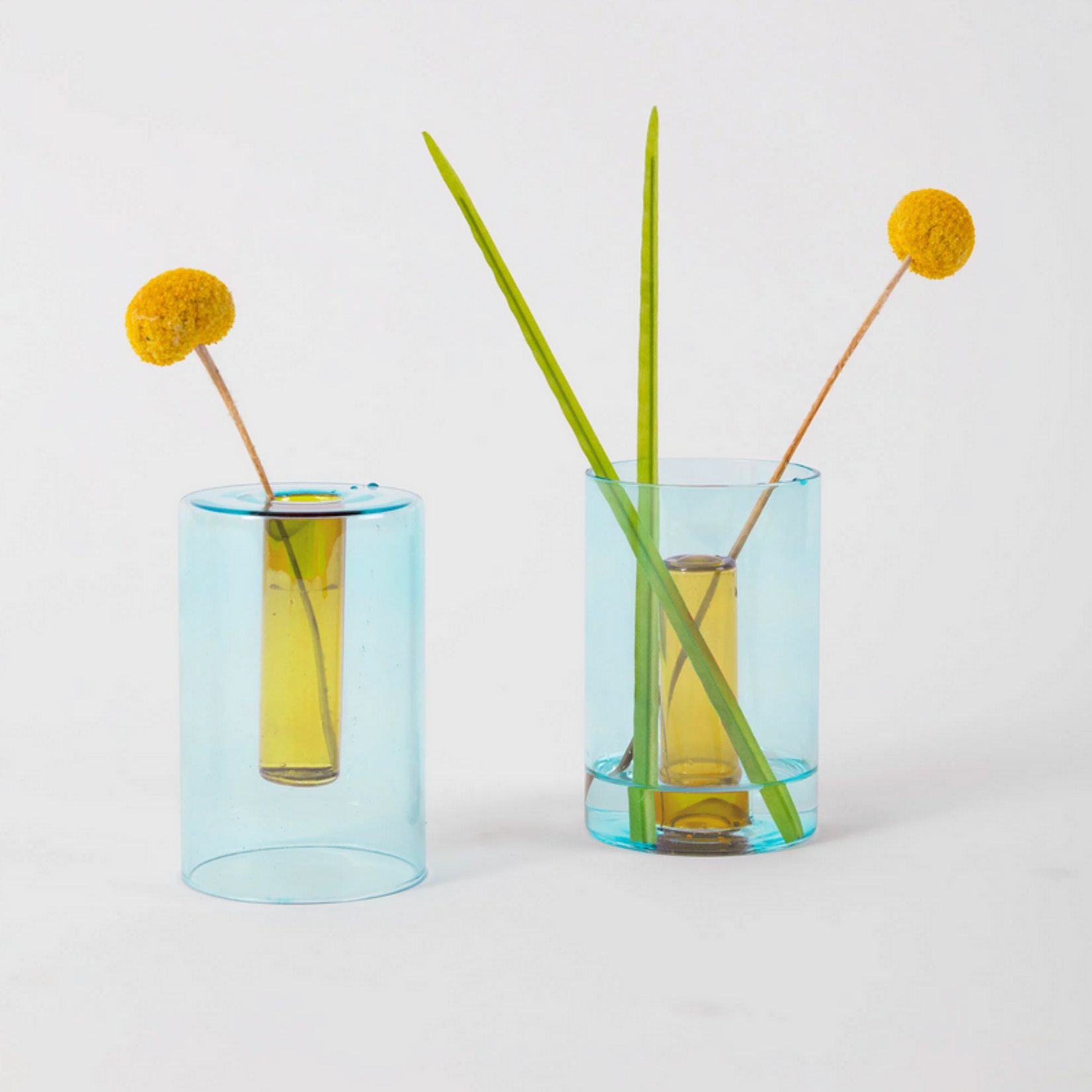 Color Lab Small Reversible Glass Vase - Blue & Yellow