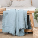 Linen Way Hampton Linen Throw in Ocean 60" x 75"