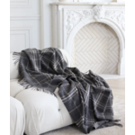 Linen Way Lockerbie Alpaca/Lambswool Throw in Charcoal, Taupe & Ivory Plaid  55" x 78"