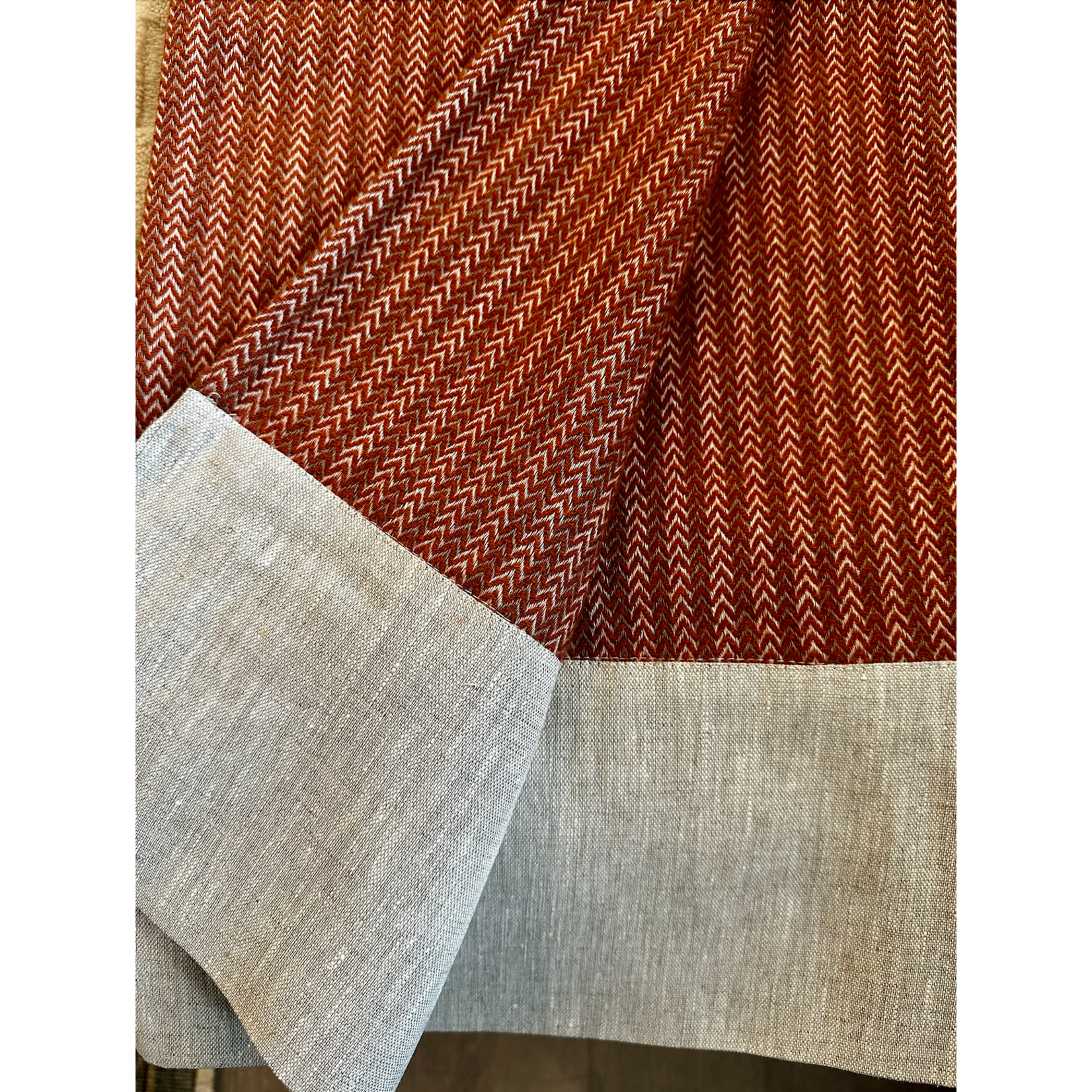 Linen Way Hawthorne Herringbone Rust Throw with Linen border 50" x70"