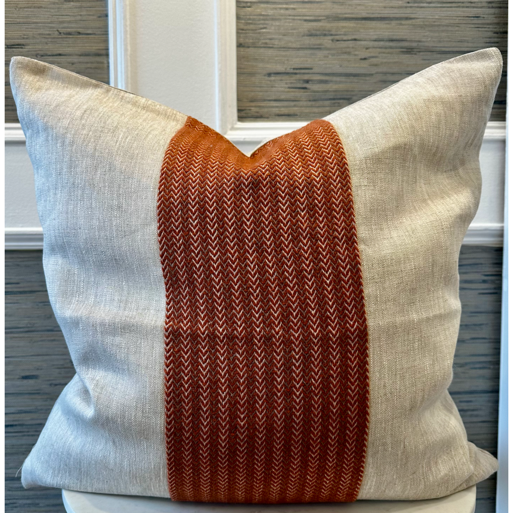Linen Way Hawthorne Herringbone Rust and Linen Cushion  22" x 22"