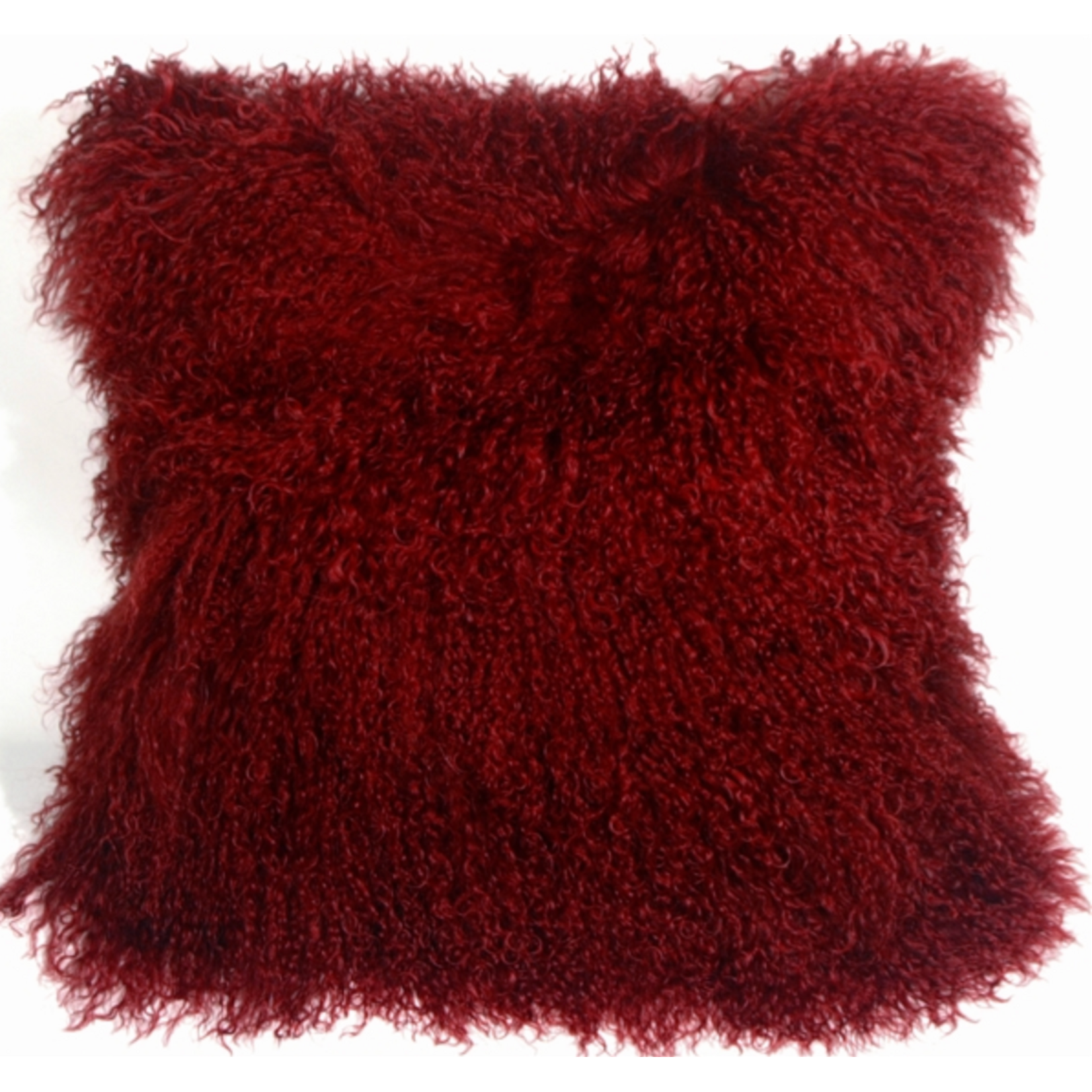 Mongolian Sheepskin Red Throw Pillow 18"X18" with feather filler