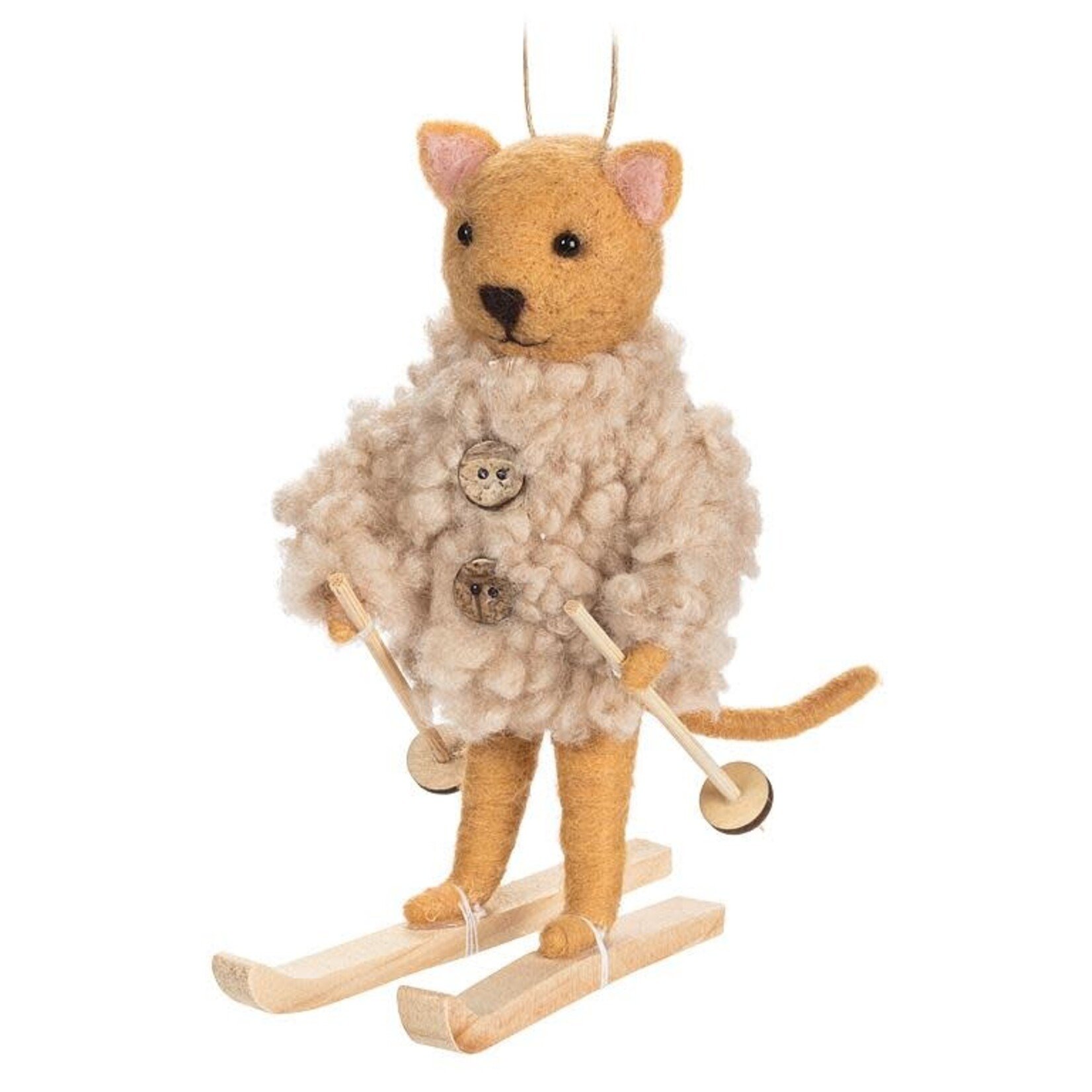 Skiing Cat w/Fur Coat Orn-5"H