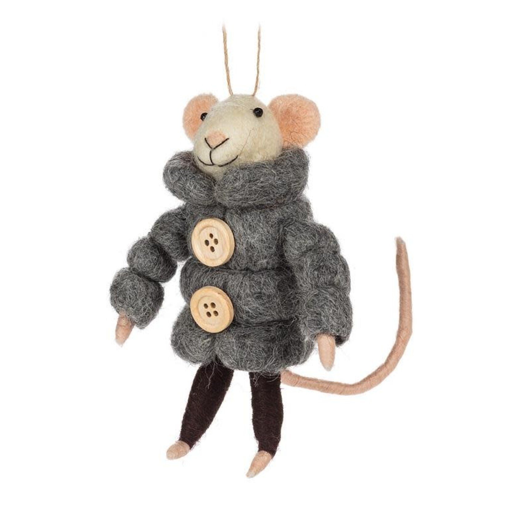 Mouse w/Puffy Parka Ornament-Gry-5"H