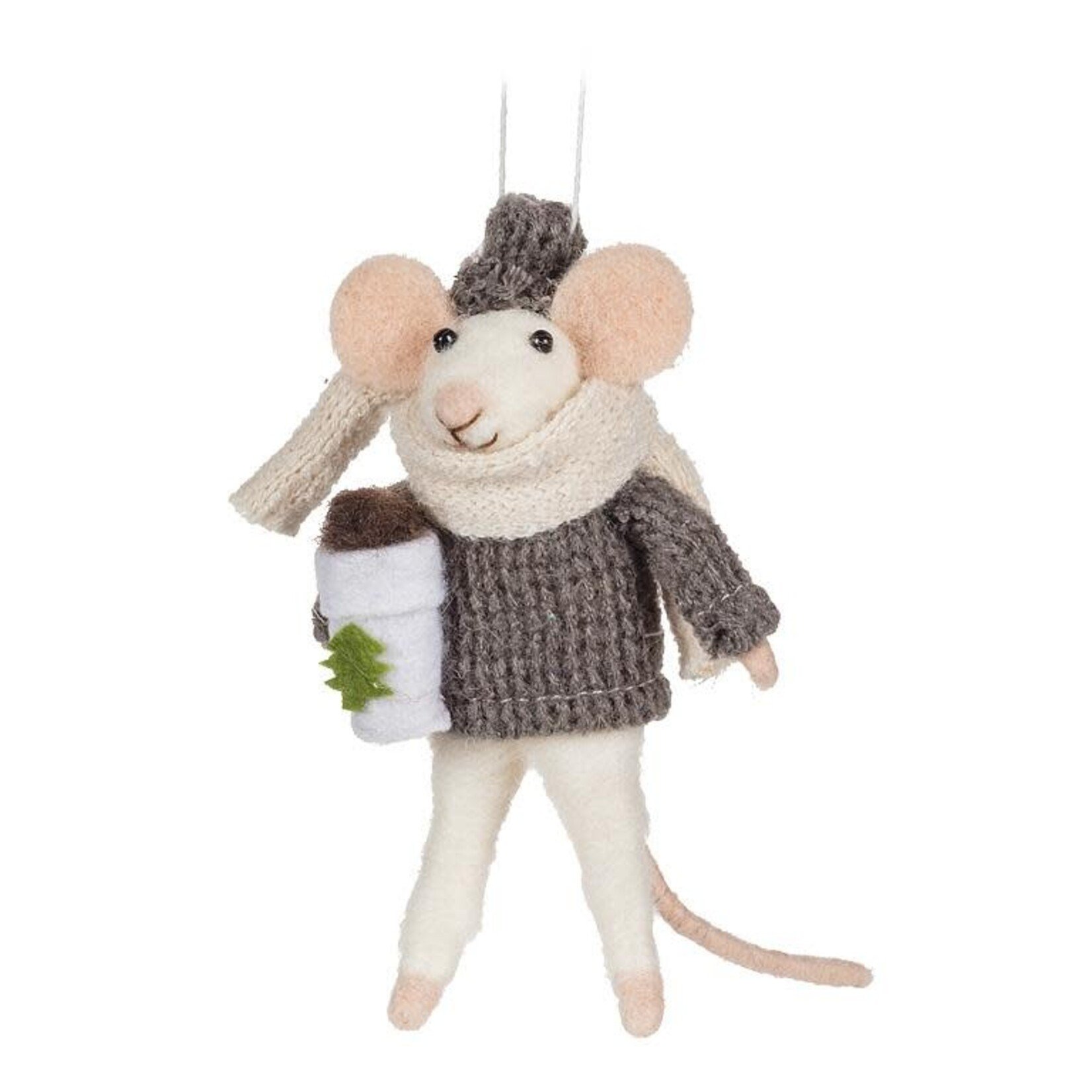 Mouse w/Coffee Ornament-Grey-5"H