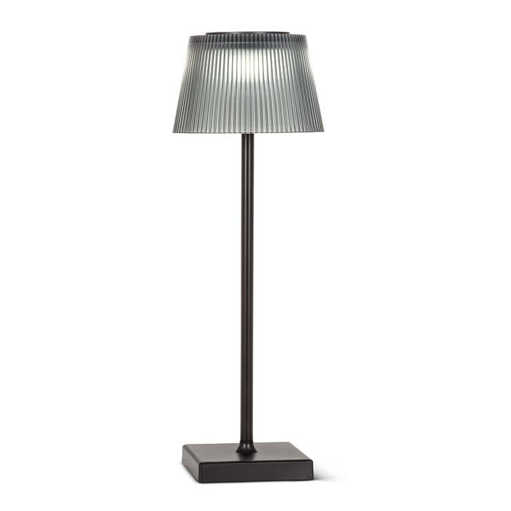 Fluted Smoke Shade LED Outdoor Table Lamp-15"H